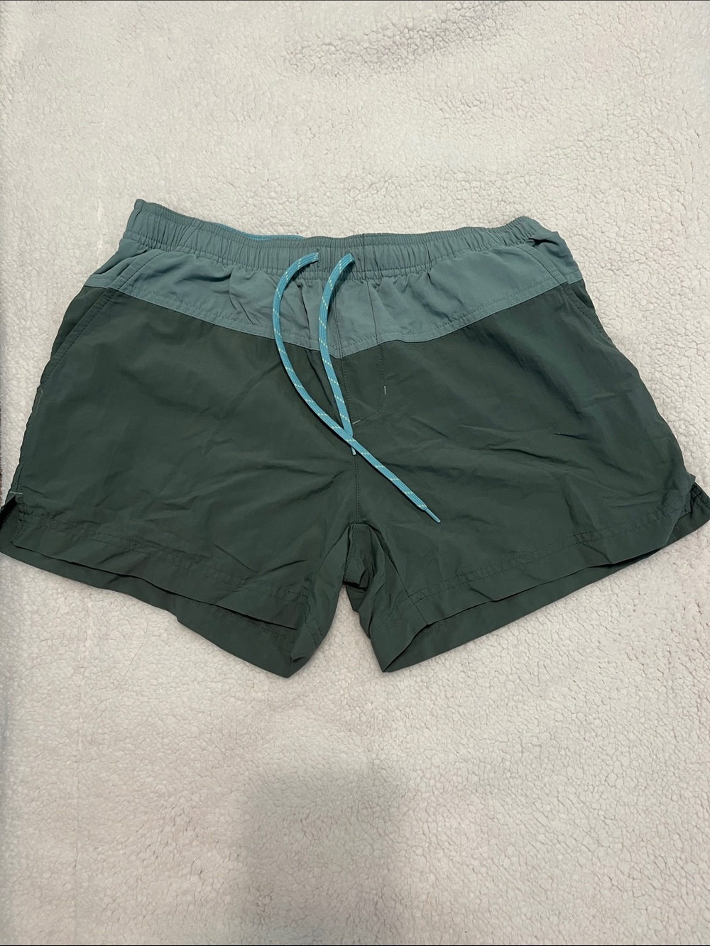 Columbia Two-Tone Green board Shorts with Teal Drawstring